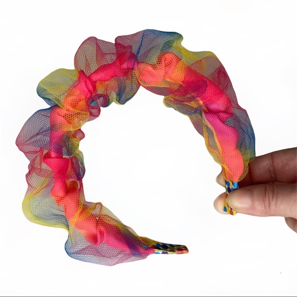 “Unicorn”/rainbow Scrunchie grosgrain headband with overlay organza - Picture 6 of 6